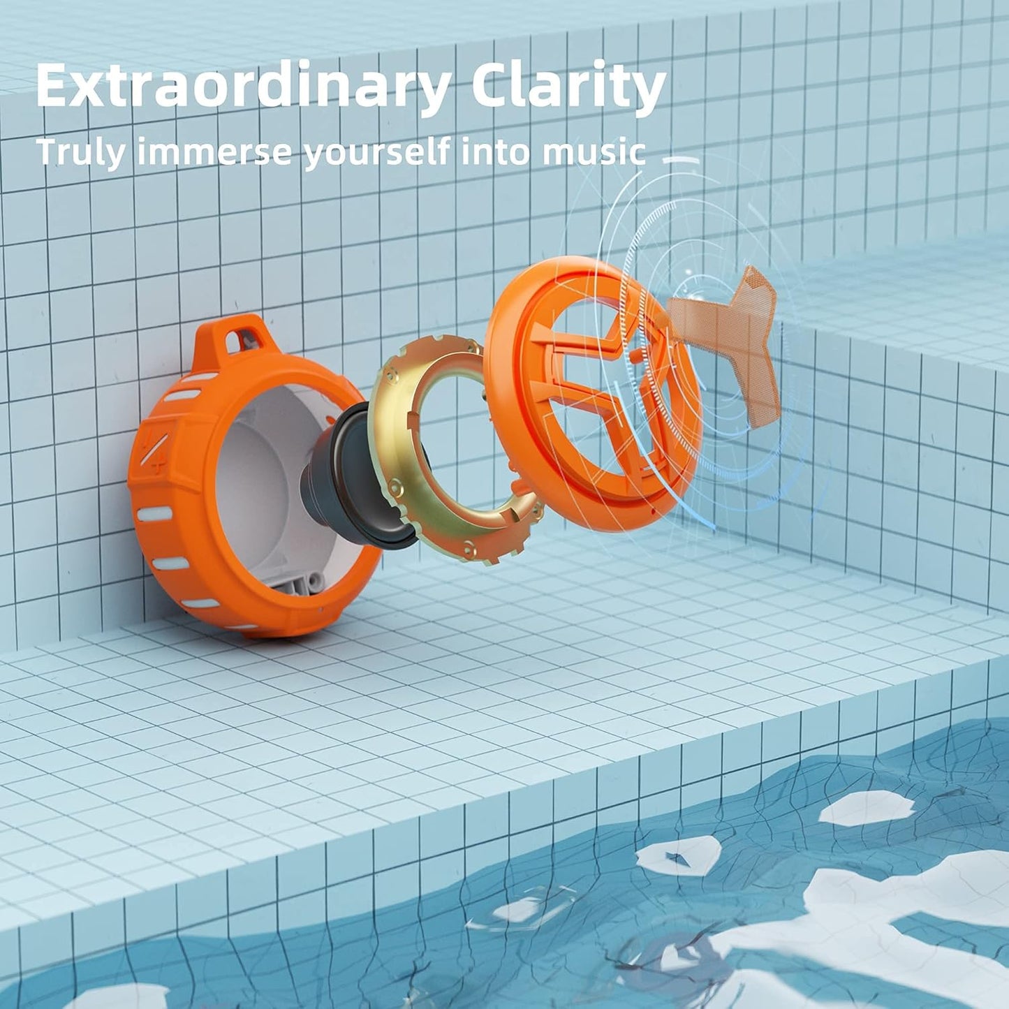 Bluetooth Shower Speaker, IPX7 Waterproof Portable Wireless Small Mini Speakers, Floating, 2000 Mah with RGB Light for Pool, Beach, Boat, Kayak Accessories, Gifts for Men and Women -Orange