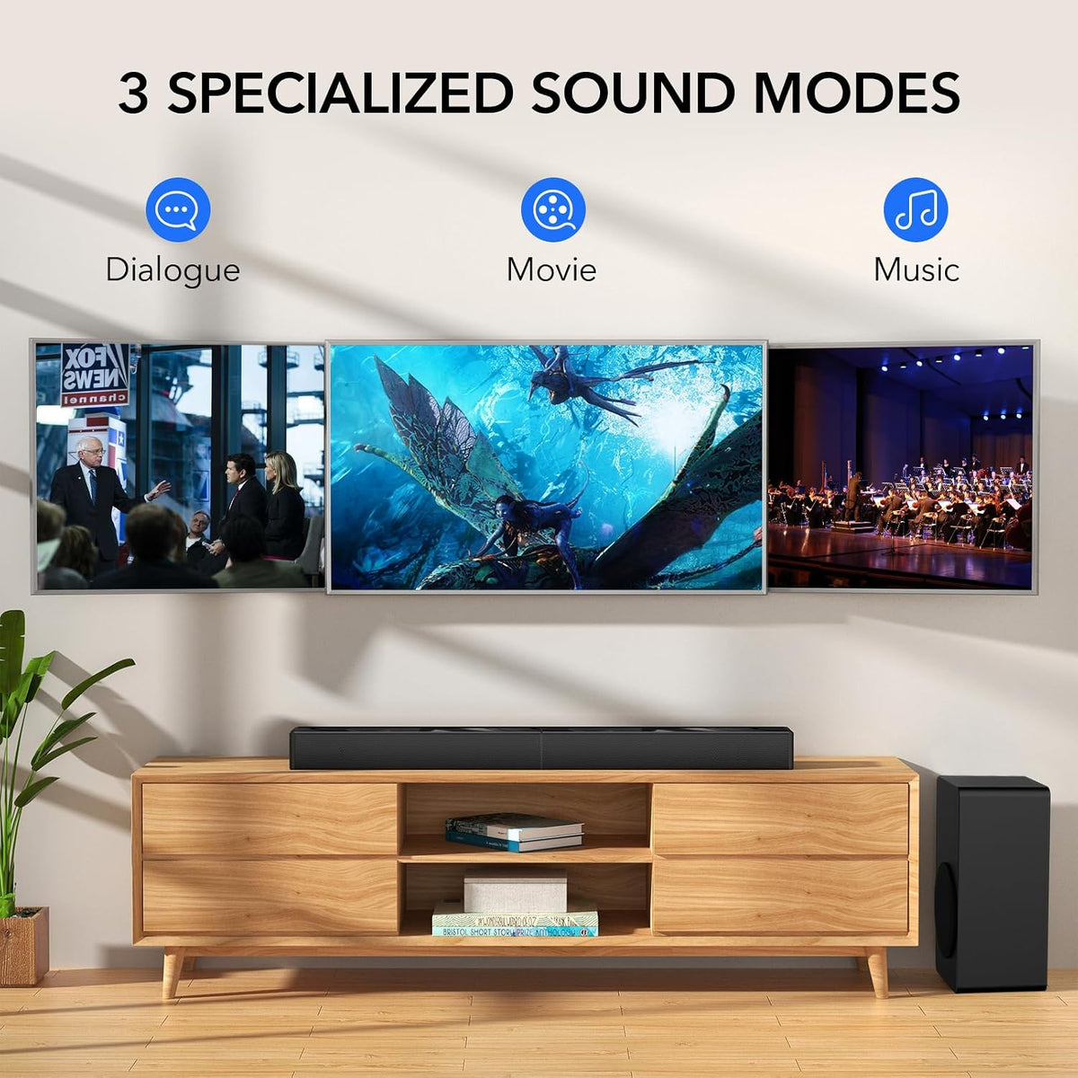 31 Inch Soundbar with Subwoofer, Surround Sound System for TV | 160W, Detachable Surround System with Wired Subwoofer, 3 EQ Modes, Bluetooth 5.3, HDMI ARC, Optical, AUX & USB
