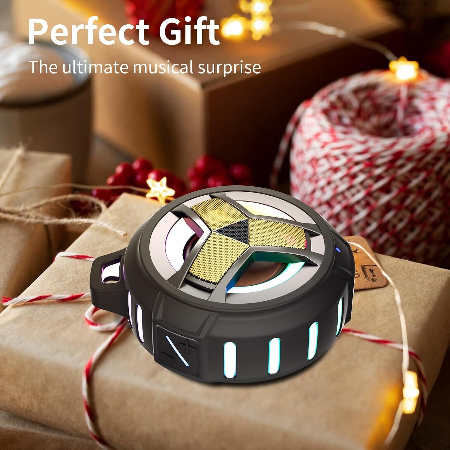 Waterproof Bluetooth Speaker, Shower Wireless Speaker, IP67 Waterproof, LED Light, Floating, Portable Speakers for Travel, Pool, Beach, Kayak, Gifts for Men-Black Golden Special Edition