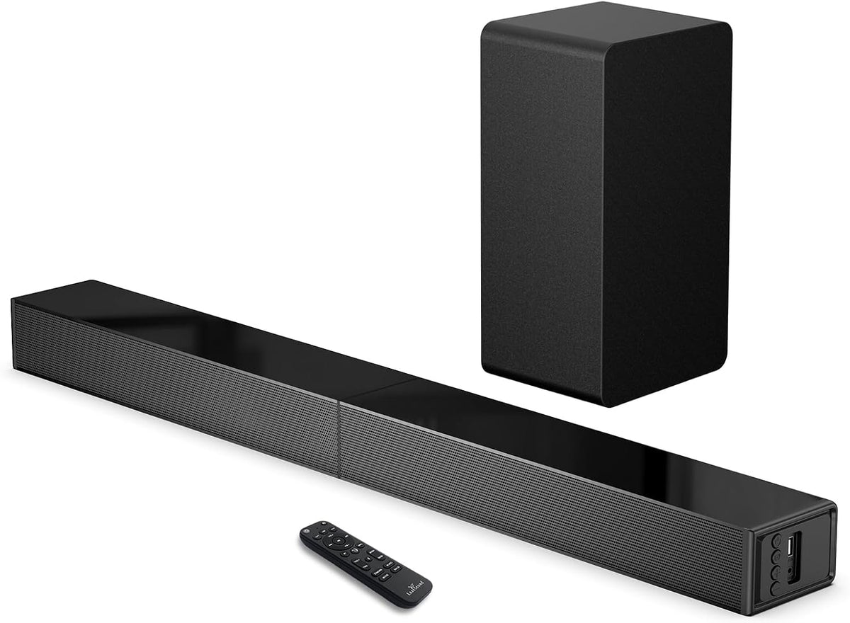 31 Inch Soundbar with Subwoofer, Surround Sound System for TV | 160W, Detachable Surround System with Wired Subwoofer, 3 EQ Modes, Bluetooth 5.3, HDMI ARC, Optical, AUX & USB