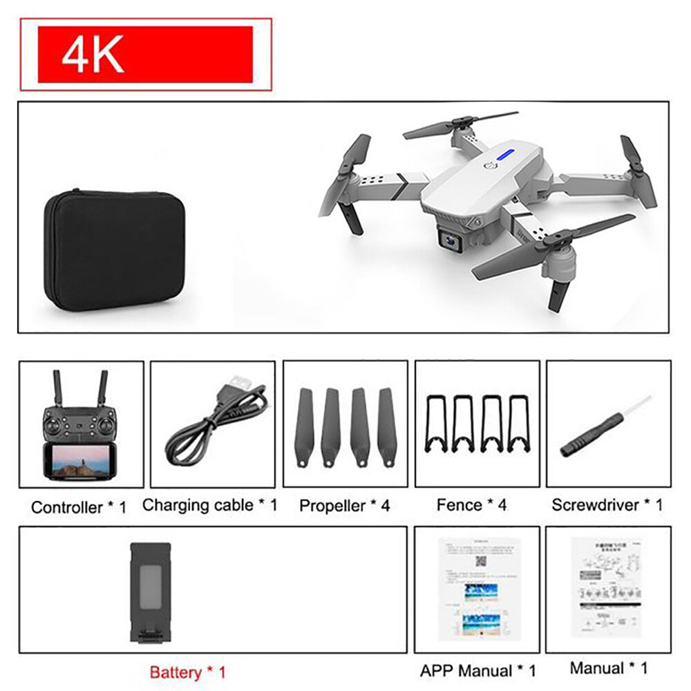 E88 Pro WIFI FPV Quadcopter with Fordable HD 4K Wide Angle Dual Camera Drone RC