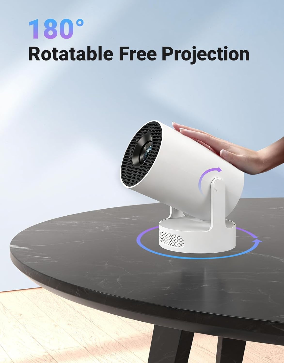 Mini Projector with Wifi 6 and Bluetooth 5.4, Portable Projector 4K Support, 260 ANSI, 5W Soundbase Speaker, Auto Vertical Keystone 180°Rotatable Smart Proyector for Movie Home Outdoor, HY300 ULTRA