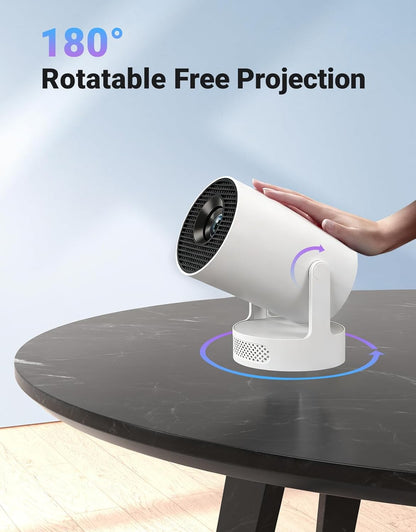 Mini Projector with Wifi 6 and Bluetooth 5.4, Portable Projector 4K Support, 260 ANSI, 5W Soundbase Speaker, Auto Vertical Keystone 180°Rotatable Smart Proyector for Movie Home Outdoor, HY300 ULTRA