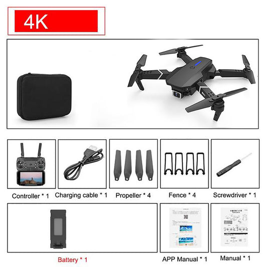E88 Pro WIFI FPV Quadcopter with Fordable HD 4K Wide Angle Dual Camera Drone RC