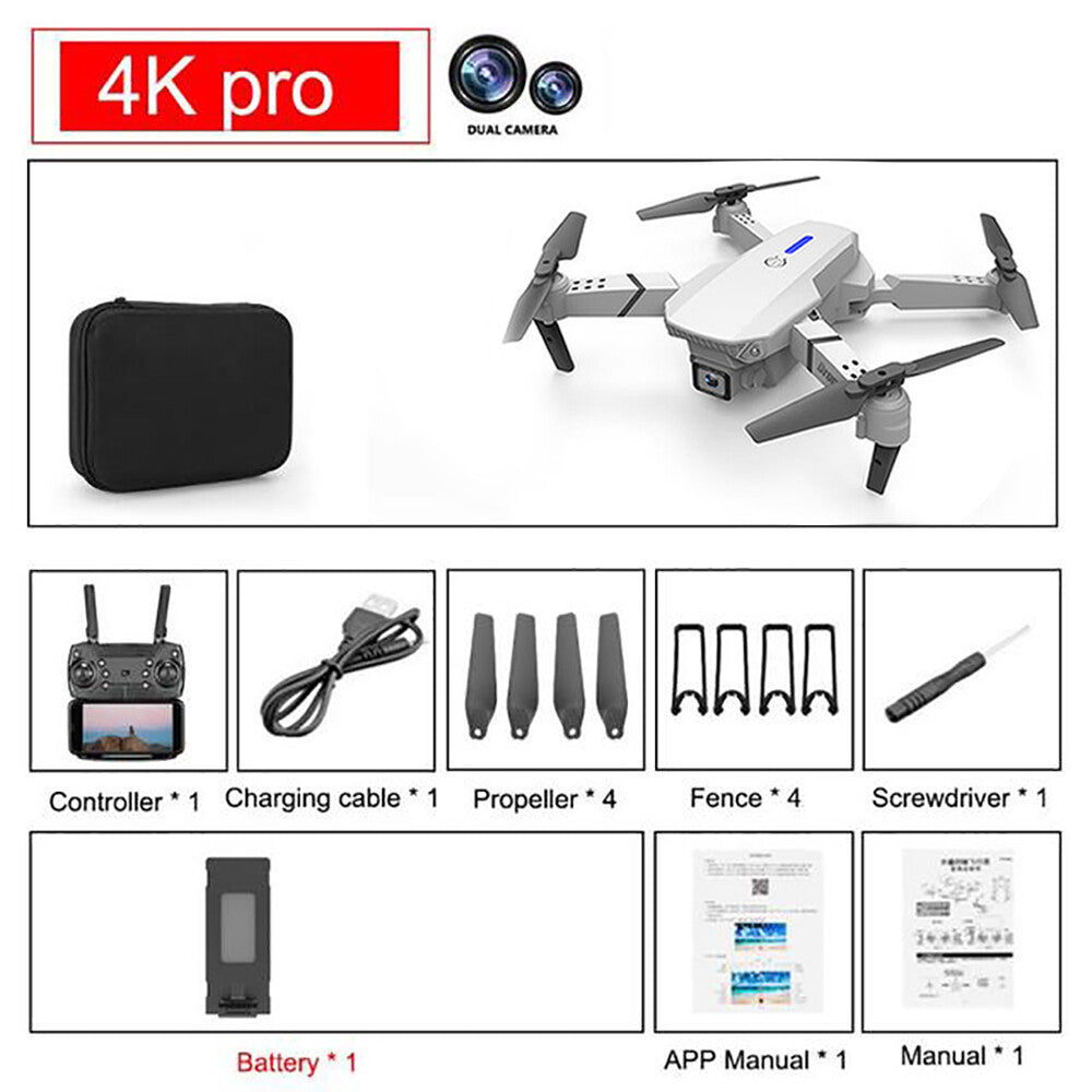 E88 Pro WIFI FPV Quadcopter with Fordable HD 4K Wide Angle Dual Camera Drone RC