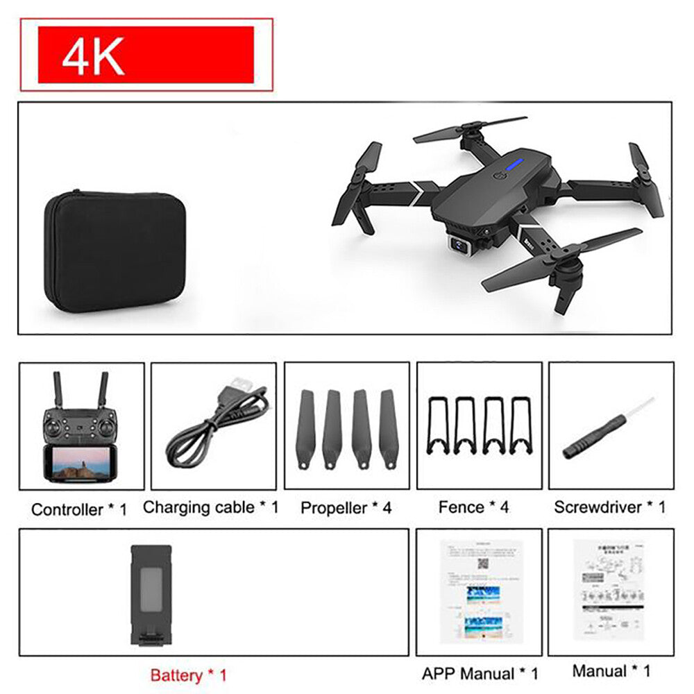 E88 Pro WIFI FPV Quadcopter with Fordable HD 4K Wide Angle Dual Camera Drone RC