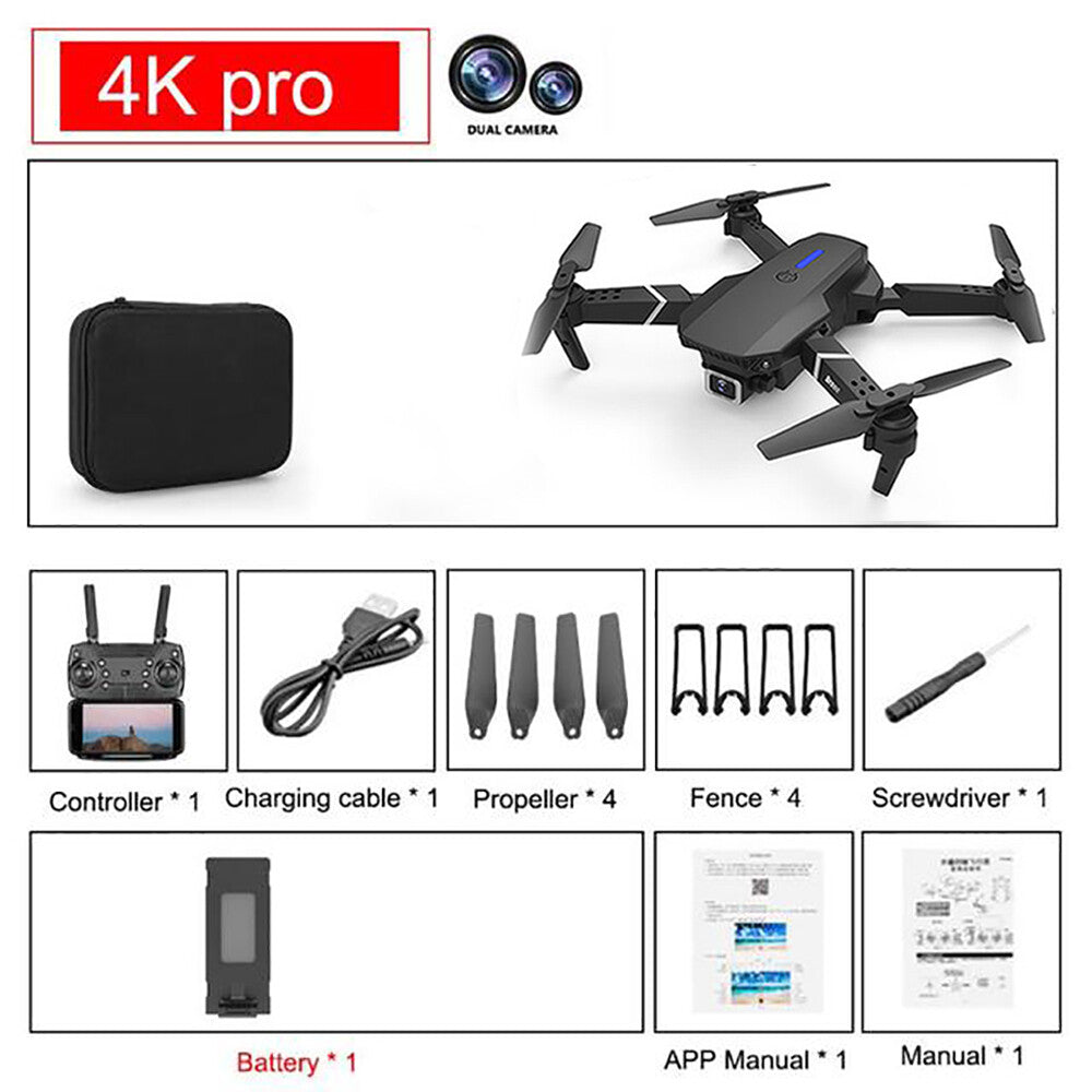 E88 Pro WIFI FPV Quadcopter with Fordable HD 4K Wide Angle Dual Camera Drone RC