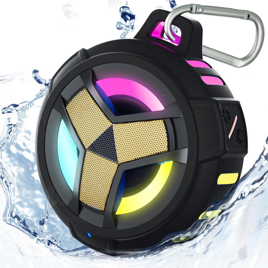 Waterproof Bluetooth Speaker, Shower Wireless Speaker, IP67 Waterproof, LED Light, Floating, Portable Speakers for Travel, Pool, Beach, Kayak, Gifts for Men-Black Golden Special Edition