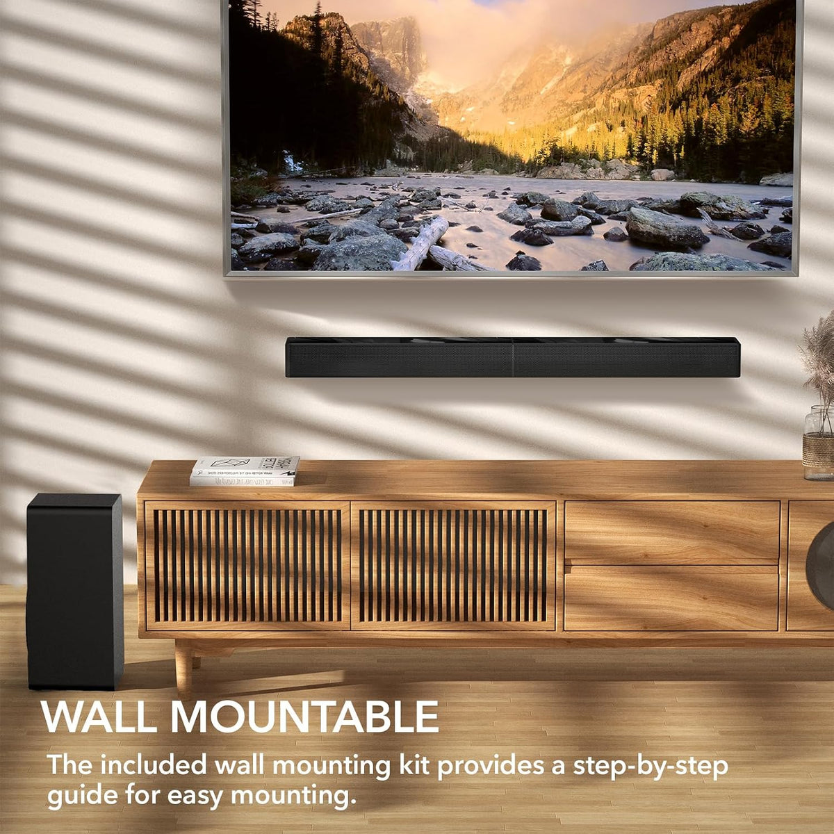 31 Inch Soundbar with Subwoofer, Surround Sound System for TV | 160W, Detachable Surround System with Wired Subwoofer, 3 EQ Modes, Bluetooth 5.3, HDMI ARC, Optical, AUX & USB
