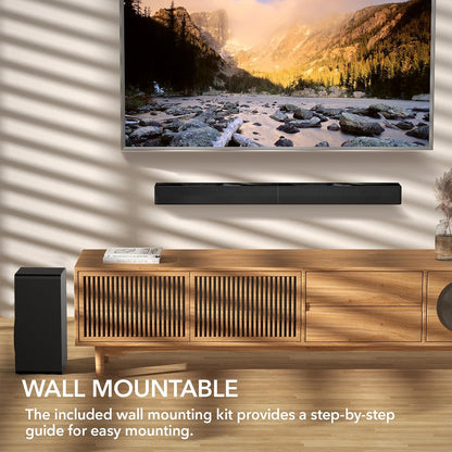 31 Inch Soundbar with Subwoofer, Surround Sound System for TV | 160W, Detachable Surround System with Wired Subwoofer, 3 EQ Modes, Bluetooth 5.3, HDMI ARC, Optical, AUX & USB