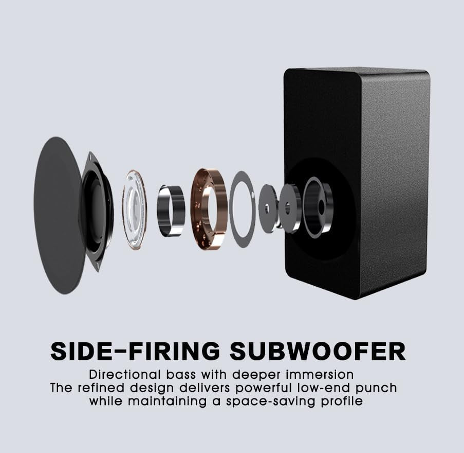 31 Inch Soundbar with Subwoofer, Surround Sound System for TV | 160W, Detachable Surround System with Wired Subwoofer, 3 EQ Modes, Bluetooth 5.3, HDMI ARC, Optical, AUX & USB