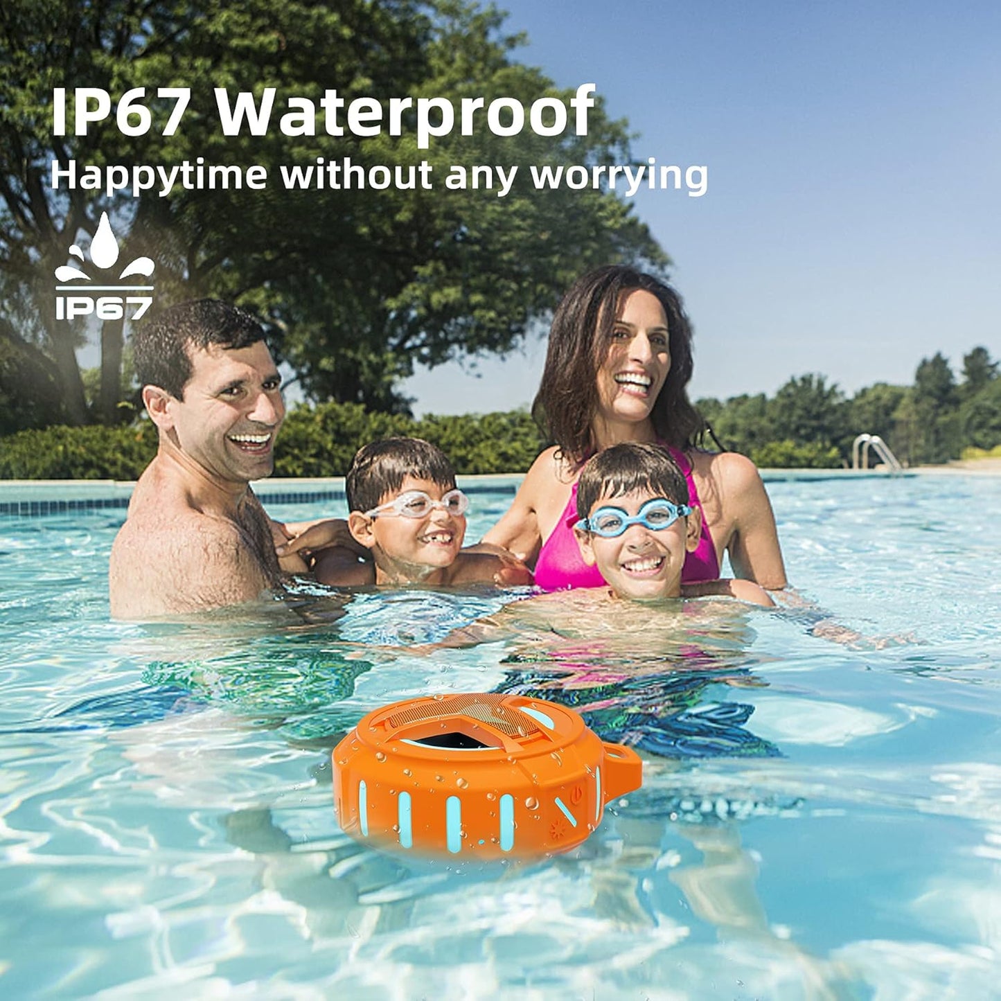 Bluetooth Shower Speaker, IPX7 Waterproof Portable Wireless Small Mini Speakers, Floating, 2000 Mah with RGB Light for Pool, Beach, Boat, Kayak Accessories, Gifts for Men and Women -Orange