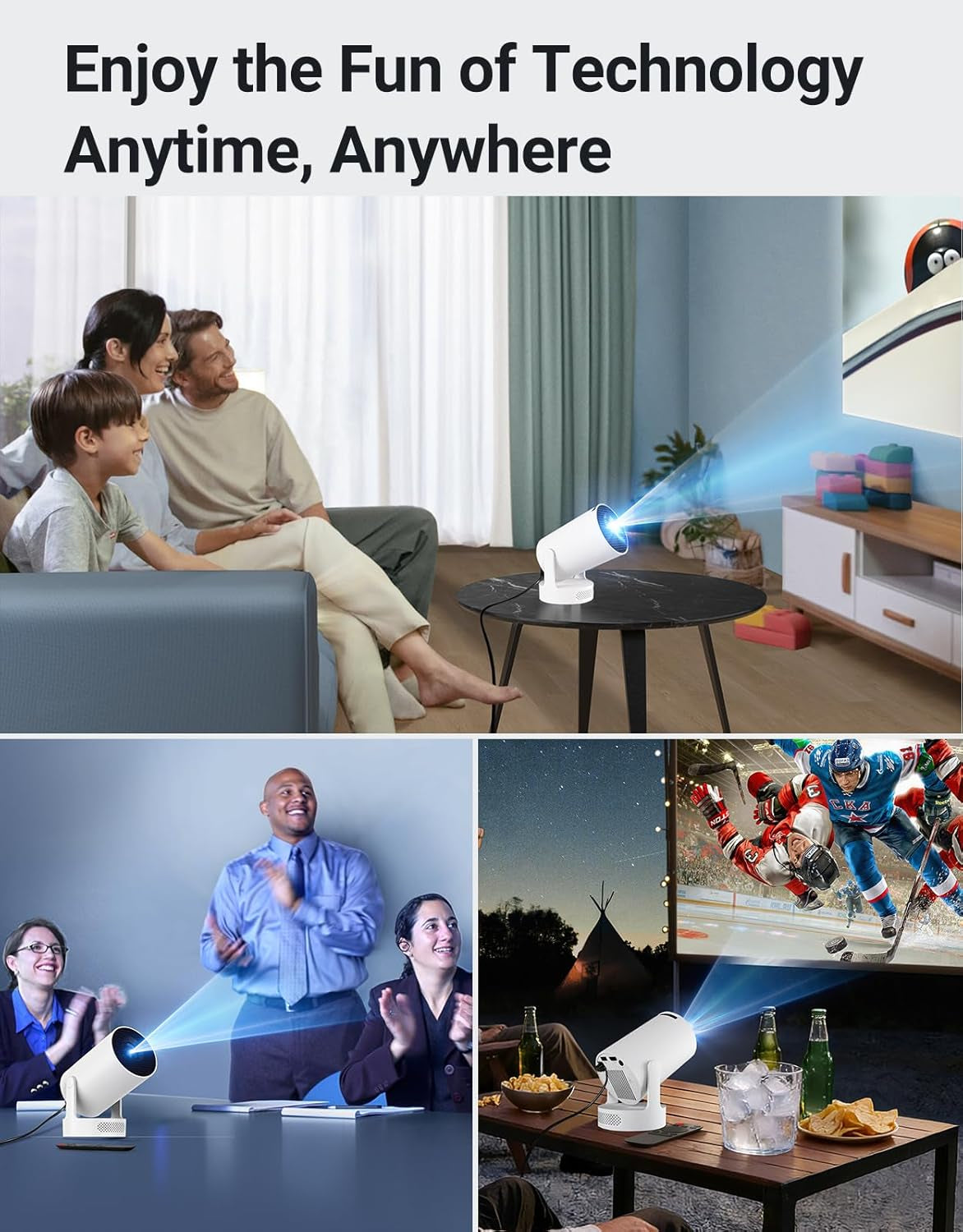 Mini Projector with Wifi 6 and Bluetooth 5.4, Portable Projector 4K Support, 260 ANSI, 5W Soundbase Speaker, Auto Vertical Keystone 180°Rotatable Smart Proyector for Movie Home Outdoor, HY300 ULTRA