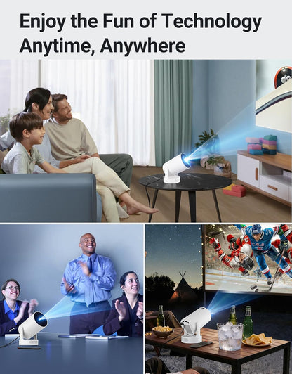 Mini Projector with Wifi 6 and Bluetooth 5.4, Portable Projector 4K Support, 260 ANSI, 5W Soundbase Speaker, Auto Vertical Keystone 180°Rotatable Smart Proyector for Movie Home Outdoor, HY300 ULTRA