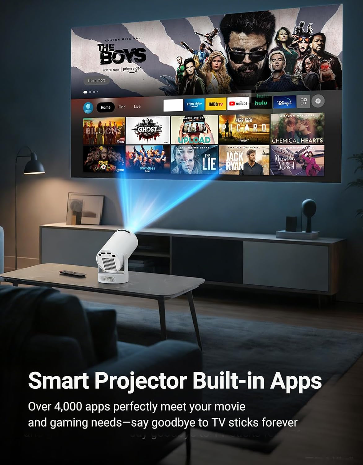 Mini Projector with Wifi 6 and Bluetooth 5.4, Portable Projector 4K Support, 260 ANSI, 5W Soundbase Speaker, Auto Vertical Keystone 180°Rotatable Smart Proyector for Movie Home Outdoor, HY300 ULTRA
