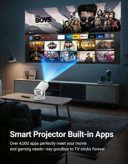Mini Projector with Wifi 6 and Bluetooth 5.4, Portable Projector 4K Support, 260 ANSI, 5W Soundbase Speaker, Auto Vertical Keystone 180°Rotatable Smart Proyector for Movie Home Outdoor, HY300 ULTRA